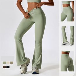 lu Yoga Uitlopende Broek Dames Hoge Taille Slim Fit Buik Bell-bottom Broek Toont Benen Lange Yoga Fitnes CCK8232