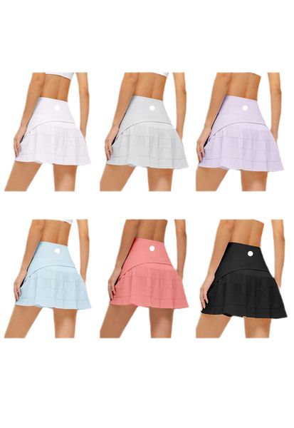 Lu Yoga Outfits Jupe de tennis pour femmes d'été en plein air anti-éblouissement Fitness jupe courte faux deux pièces lus Yoga jupe plissée de sport à séchage rapide