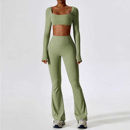 Lu Yoga ensemble 2 pièces sans couture femmes vêtements de sport vêtements d'entraînement vêtements de sport Gym Legging Fitness soutien-gorge haut court à manches longues costumes de sport athlétique