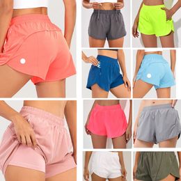 LU Yoga Korte Broek Hoge Taille Yoga-outfits Ademend Sneldrogend Strandbroek Ingebouwde gevoerde shorts Verborgen Rits Zakken Aan de zijkant Hardloopbroeken voor volwassenen