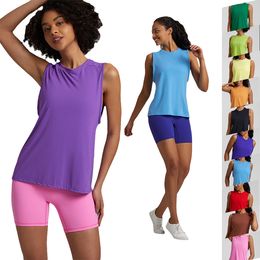 Lu Yoga Suit Mouwloos sport-T-shirt voor dames Losse grote tanktop Zweetabsorberend en sneldrogend Polyester Gym Cover Up Uitgaand hardloopfitness-T-shirt