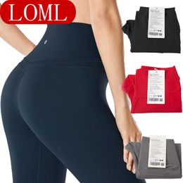 lu Yoga Mujer Diseñador Yoga Pantalones de yoga ajustados Pantalones de cintura alta con elevación de cadera Pantalones sin costuras Pantalones de secado rápido desnudos Deportes Fitness Correr Pantalones de yoga