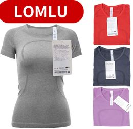 lu Yoga Femmes Designer Yoga T-shirt Haute élasticité Respirant haut de course Séchage rapide sans couture à manches courtes sport vélo vêtements de sport jogging vêtements de fitness