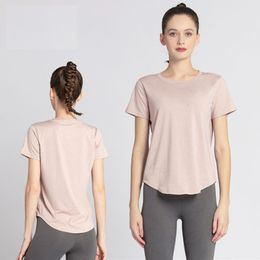 LU2023Dames Yoga Losvallend Nude T-shirt met korte mouwen Sneldrogend Ademend Sweatshirt Hardlooptraining Yoga Top Casual Top Slim Fit Sweatshirt