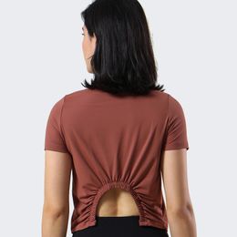 Lu2155 – tenue de Yoga pour femmes, manches courtes, évacuant l'humidité, haut court, respirant, sans couture, T-shirt d'été ll