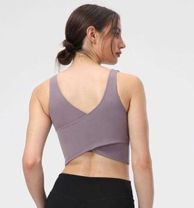 LU99 Yoga Tob Tops Gym Vêtements Femmes Sous-vêtements Sports Bra Camis rembourrés Couleur Couleur V Neck Tocoproof Running Fitness Vest6356795