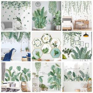 LuanQI hojas verdes pegatinas de pared para el hogar sala de estar vinilo decorativo pared calcomanía plantas tropicales DIY chico puerta murales papel tapiz 220727