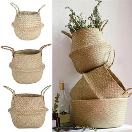 Luanqi Seagrass Storage Basket Wicker Work Rattan Hangende Plant Flower Pot Laundry Cesta Mimbre Picnic 240424