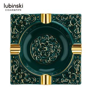 LUBINSKI Luxe keramische buitengebruik Carving sigaarasbak 4 rust sigarenhouder met geschenkdoos HKD230828