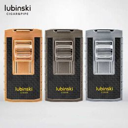 LUBINSKI – briquet torche coupe-vent à 2 jets, sans gaz, support supérieur pour cigares, coffret cadeau pour fumer avec étui à briquets