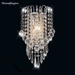 Luces LED E14 Moderne Crystal Mirror Rvs Wandlampen Lampen Blaker Armatures Lights for Hallway Neffen Woonkamer 210724