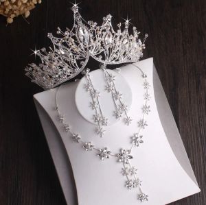 Lucite Baroque Sier plaqué feuille de cristal ensembles de bijoux de mariée strass couronne diadèmes collier ras du cou boucle d'oreille perles africaines ensemble de bijoux