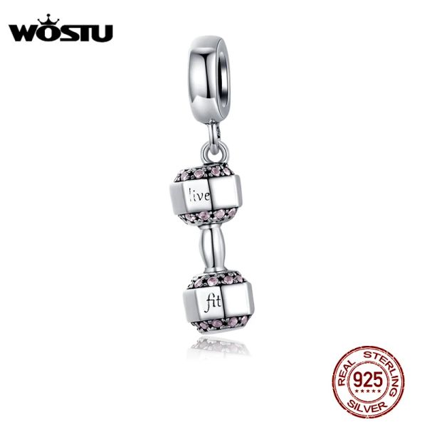 Lucite Wostu mode Sterling Sier haltère Fiess breloques ajustement Original Bracelet pendentif perles femmes collier à faire soi-même bijoux Cqc1340
