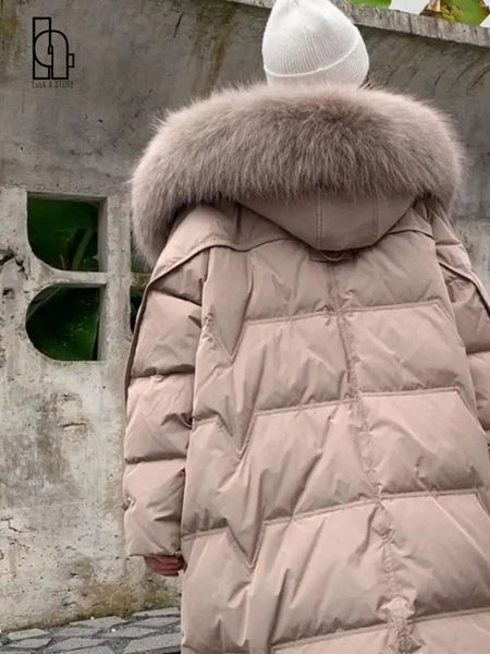 Chance un hiver épaissir dames doudoune femmes élégant col de fourrure longs manteaux coréen 90% blanc canard vers le bas manteaux à capuche Parkas 231226