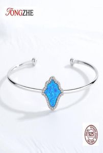 Luck Hamsa Fatima 925 Sterling Silver Women Bracelet armband Blauwe Opal Open Hand Designer armbanden Luxe sieraden Bangle4927267