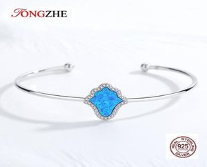 Luck Hamsa Fatima 925 Sterling Zilveren Vrouwen Armband Bangles Blue Opal Open Hand Designer Armbanden Luxe Sieraden Bangle9335605