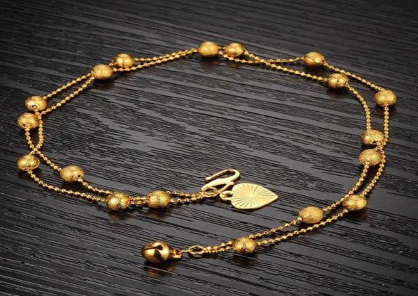 Bracelets de cheville porte-bonheur en or jaune 18 carats, Double perles remplies, bijoux pour femmes, cadeau 232l3789327