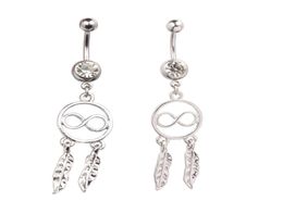 Lucky 8 Atrapasueños Pluma Rhinestone Piercing Ombligo Anillo Ombligo Piercing Barbell indiano2568584