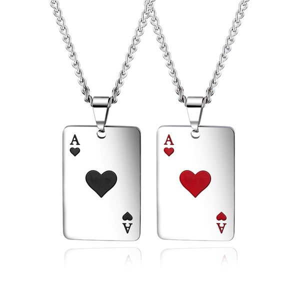 Collar Lucky Ace Of Spades para hombre, colgante de póker de tono plateado para hombre, de acero inoxidable, Casino Fortune Playing Cards