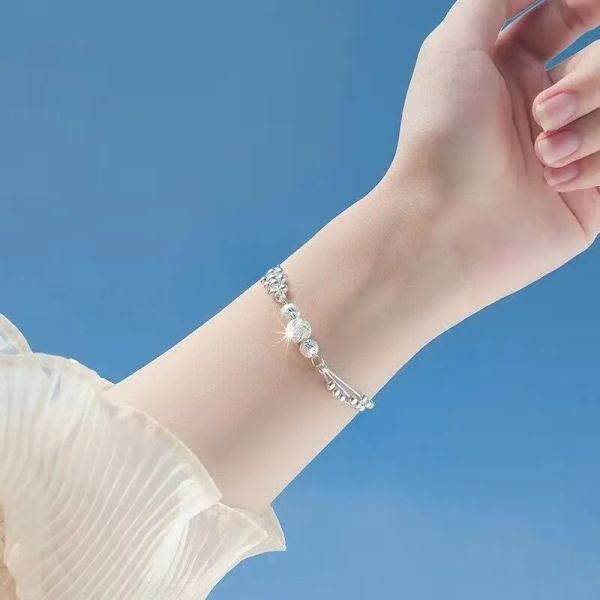 Bracelet en or blanc 14K pour femmes, chaîne de perles porte-bonheur, bijoux de luxe, mode fête de mariage, breloques cadeaux pour amoureux