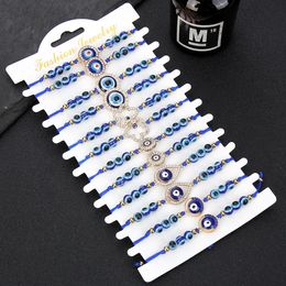 Pulsera de diamantes de imitación de aleación de ojo malvado turco con cuentas azules de la suerte, cuerda trenzada ajustable para hombres y mujeres, regalos de joyería Vintage