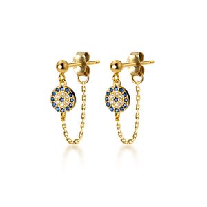 Boucles d'oreilles Zircon bleu chanceux pour femmes chaîne en or Rose 925 boucles d'oreilles en argent Sterling mode bijoux cadeau en gros