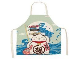 Lucky Cat Apron Kitchen delantales para mujeres Babs de lino de algodón Cleaning Houseveding Portave Home Cooking Apron WQ126283L9834503