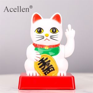 Gelukkige kat met attitude grappige middelvinger schudden handen Fortune Crafts Figurines Nieuwigheid Gift Hars 211105