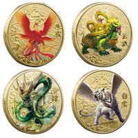 Lucky Chinese Ancient Mythical Creatures Gold Coin College Dragon Tiger Challenge Coin Badge Comm￩morative Souvenir pour la maison