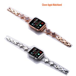 Lucky Clover Straps Chaînes de cristaux de cowboy en métal pour Apple Watch Bracelet Bands avec Bling 38mm 40mm 41mm 42mm 44mm 45mm Iwatch Series 8 7 6 5 4 3 2 1 SE pour les femmes habillées