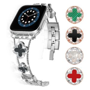 Lucky Clovers-riemen roestvrijstalen banden met klavertje vier Dressy Bangle voor Apple Watch Bands 38 mm 40 mm 41 mm 42 mm 44 mm 45 mm Smartwatch Band iWatch Series 7 6 5 4 3