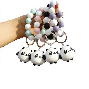 Panda de dibujos animados colgante pulsera llaveros pulseras de cuentas de silicona lindo llavero de muñeca accesorios de moda