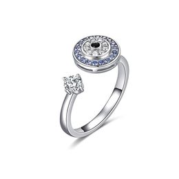 Anillos de ojo azul malvado de la suerte para mujeres con piedras laterales niñas circón plateado ajustable mujer anillo abierto alianzas de boda joyería