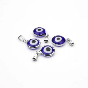 Lucky Eye 10pcslot alliage métal argenté couleur bleu verre rond charmes joelry des bijoux pour collier bricolage fait à la main 240408