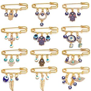 Lucky Eye bleu turc mauvais yeux broches broche pour femmes hommes goutte huile fleur couronne étoile Hamsa main charme bijoux de mode