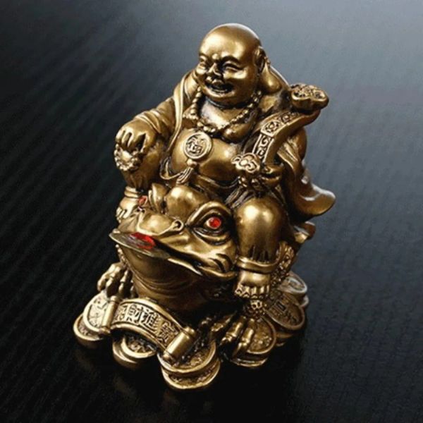 Lucky Feng Shui Maitreya Bouddha Statue Toad Figurine Money Fortune richesse chinois Golden Frog Home Office Tabletop Decoration