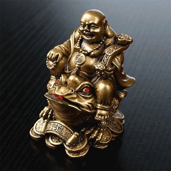 Lucky Feng Shui Ornement Maitreya Figurine Argent Fortune Richesse Chinois Golden Frog Toad Home Office Décoration de table 201212