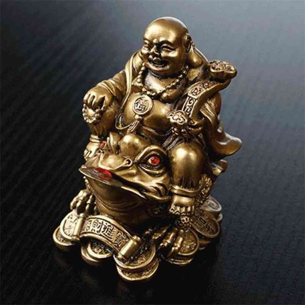 Lucky Feng Shui Ornament Maitreya Figurine Money Fortune Wealth Chinese Golden Frog Home Office Tabletop Decoración 210728