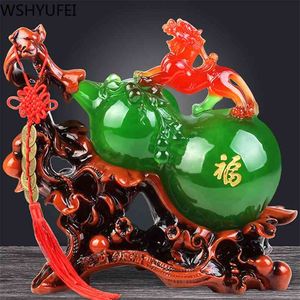 Lucky Fortune Feng Shui Gourd Standbeeld Ornamenten Hars Sculptuur Ambachten Woondecoratie Accessoires Housewarming Huwelijksgeschenken 210811