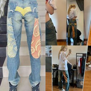 Lucky God jeans maat M Jacquard geborduurde broek voor mannen en vrouwen rechte buis losse print gesplitste casual modemerk ISS 542814