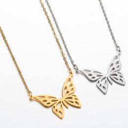 Lucky Hollow Outline Butterfly ketting Open Vliegende Dragonfly Angel Wings Animal Bird Insect Charm Pendant roestvrijstalen choker kraag voor vrouwen