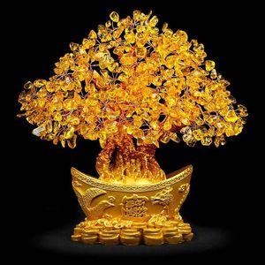Arbre d'argent porte-bonheur, lingot d'or chinois, ornement d'arbre de fortune en cristal, ornement de richesse, décoration de table de bureau à domicile, artisanat de table 240315