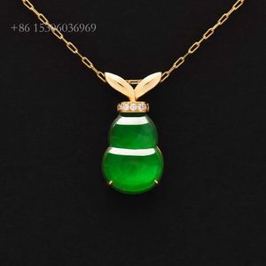 Lucky Natural Jade White Gold Diamond Nice Green Color Icy Jadeite Cucurbit hanger Charms