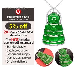 Lucky Natural Top Level "Imperial Green" Glassy Jadeite Jade Goddess of Mercy Pendant Charm Gold Jewelry