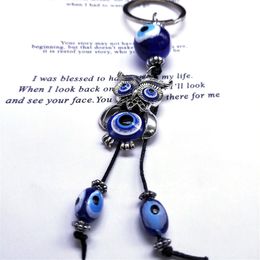 Lucky Owl Evil Blue Eye Keyring Turkse ogen Tassel Griekse sleutelhanger voor mannen Vrouwen Amulet Jewelry Gift Llavero Ojo Turco KXH777S0