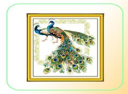 Lucky Peacocks Birds Handmade Cross Stitch Craft Tools Broidery Needlework Ensembles comptés Impression sur Canvas DMC 14CT 11CT3603380