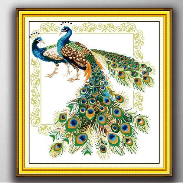 Pájaros de pavo real de la suerte, herramientas artesanales de punto de cruz hechas a mano, juegos de costura bordada, estampado con cuentas en lienzo DMC 14CT 11CT223S