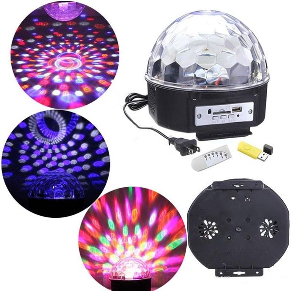 Lucky star RVB MP3 Magic Crystal Ball LED Musique lumière de scène 18W Home Party disco DJ party Stage Lights éclairage + U Disk Télécommande
