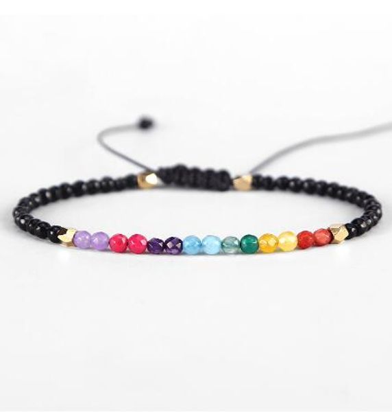 Lucky Stone Perles Bracelet Simple 3mm Perles Réglable Bohême Bouddhisme Femmes 7 Chakra Bracelets Yoga OM Charme GB1154