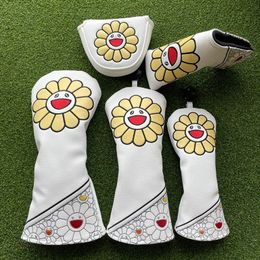 Lucky girassol golf woods headcovers capas para motorista fairway putter 135h clubes definir cabeças de couro do plutônio unisex 240122